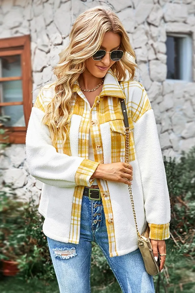 BLOCK PLAID BUTTONED CASUAL SHIRTS JACKET