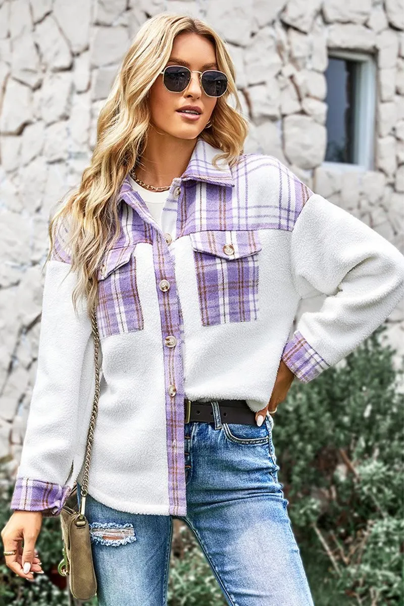 BLOCK PLAID BUTTONED CASUAL SHIRTS JACKET