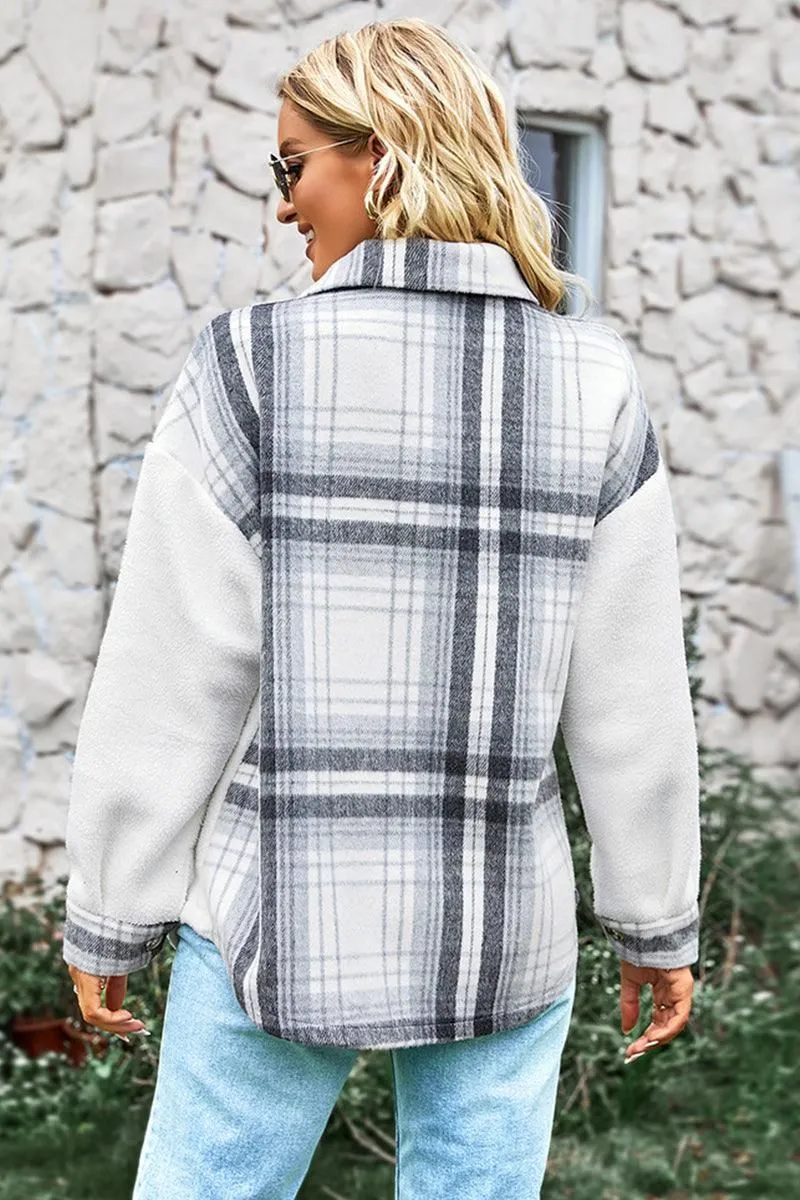 BLOCK PLAID BUTTONED CASUAL SHIRTS JACKET