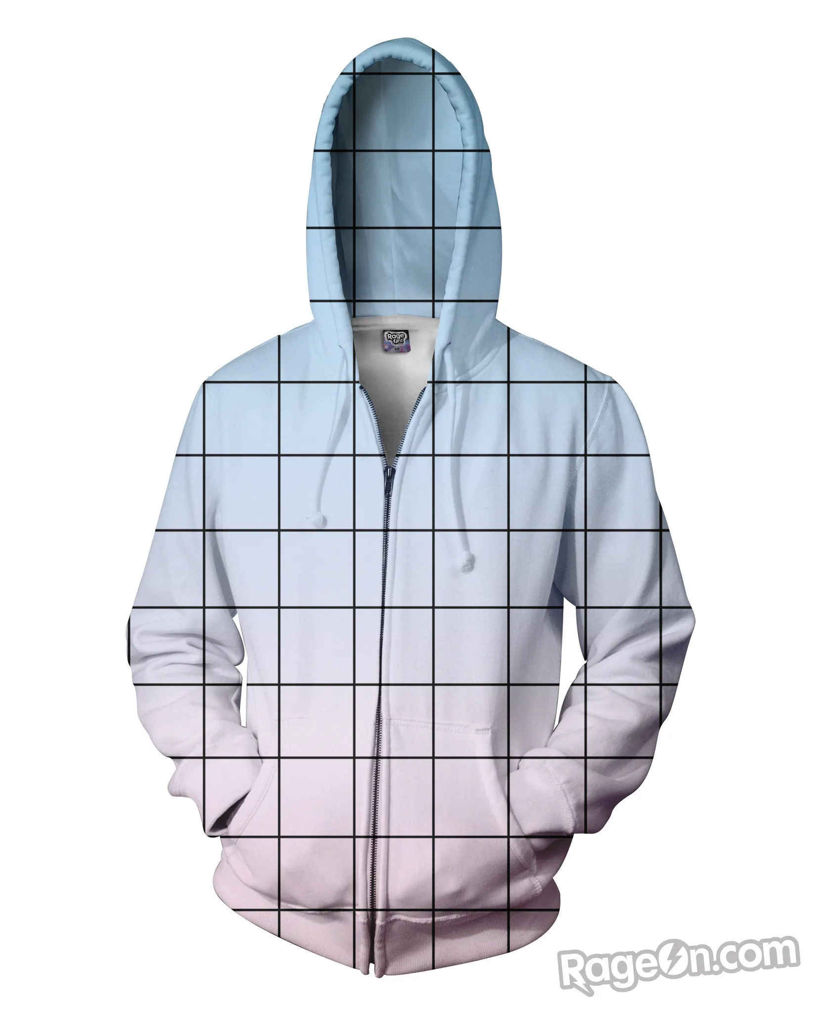 Blue Pink Grid Zip-Up Hoodie