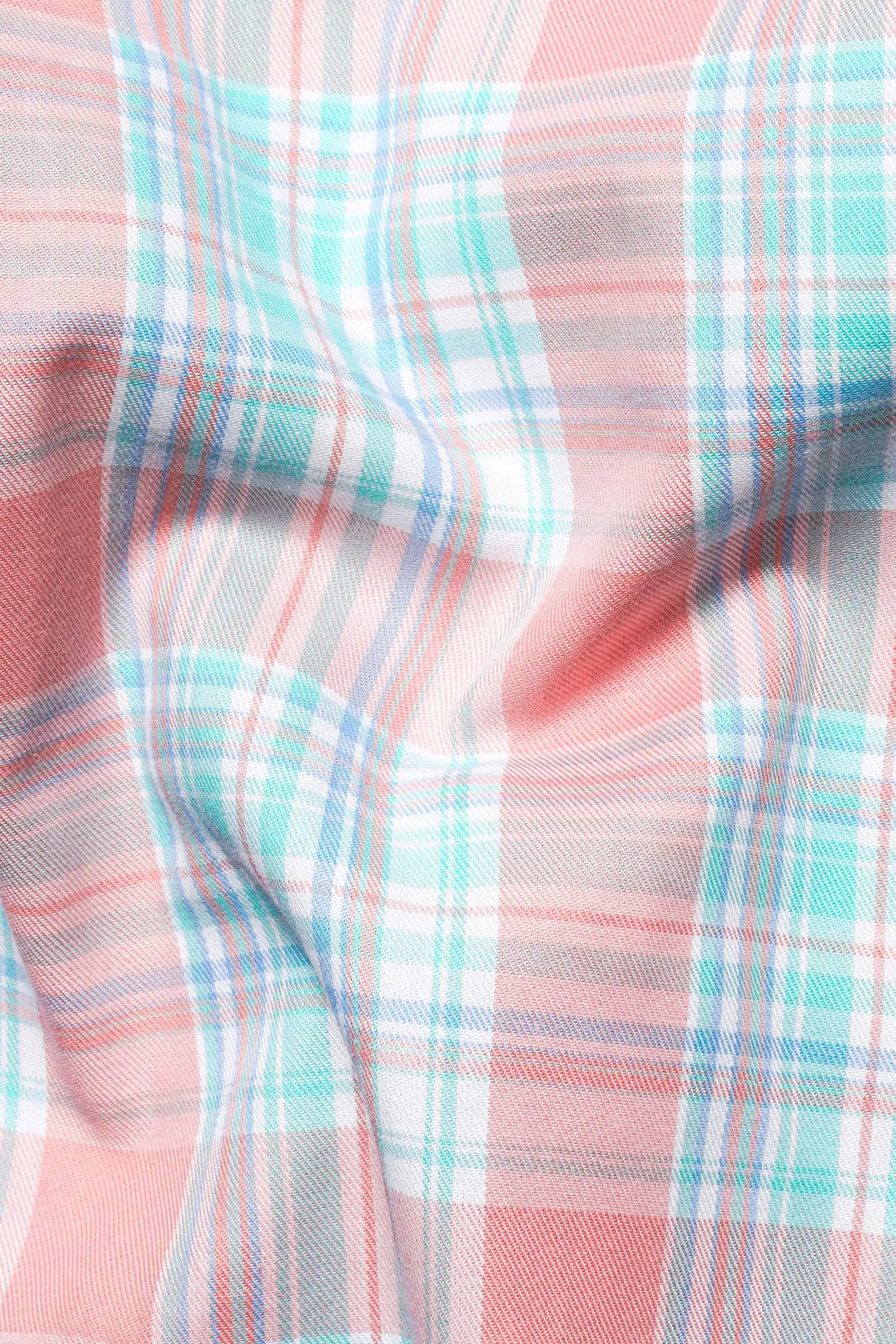 Blush Pink and Turquoise Blue Twill Plaid Premium Cotton Shirt