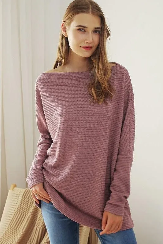 BOAT NECK BATWING SLEEVE PULLOVER SWEATER KNIT TOP