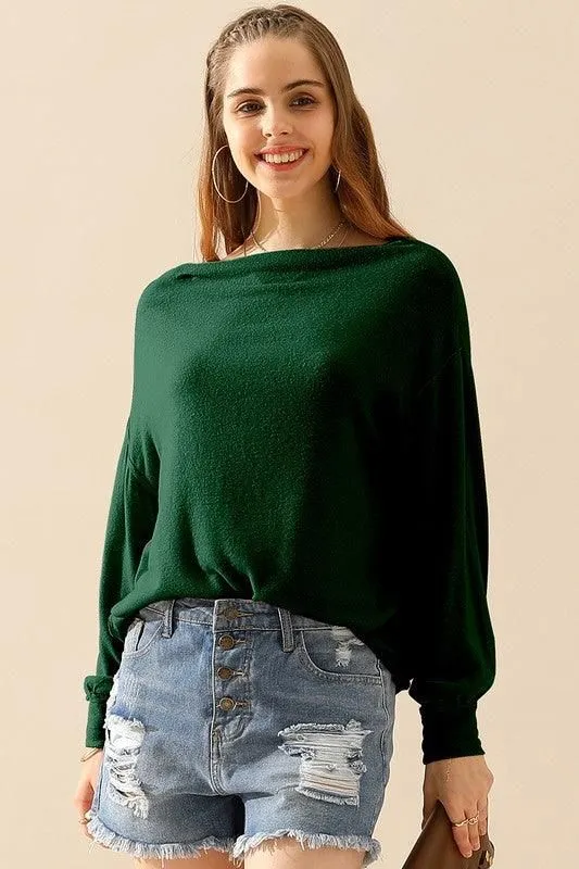 BOAT NECK PULLOVER SWEATER KNIT TOP WITH RAW SEAM