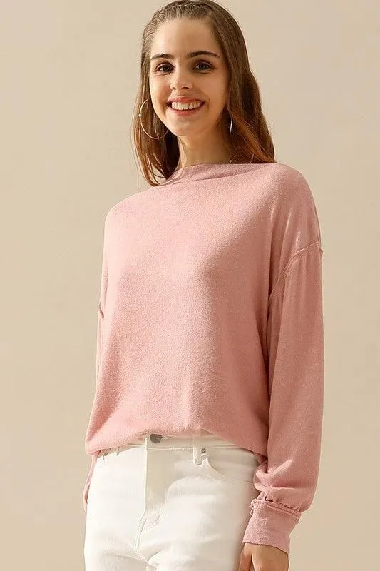 BOAT NECK PULLOVER SWEATER KNIT TOP WITH RAW SEAM