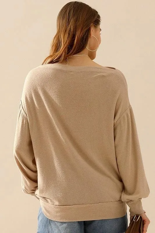 BOAT NECK PULLOVER SWEATER KNIT TOP WITH RAW SEAM