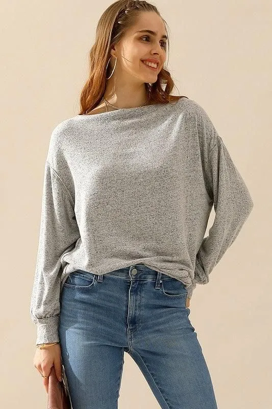 BOAT NECK PULLOVER SWEATER KNIT TOP WITH RAW SEAM