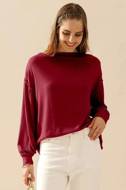 BOAT NECK PULLOVER SWEATER KNIT TOP WITH RAW SEAM