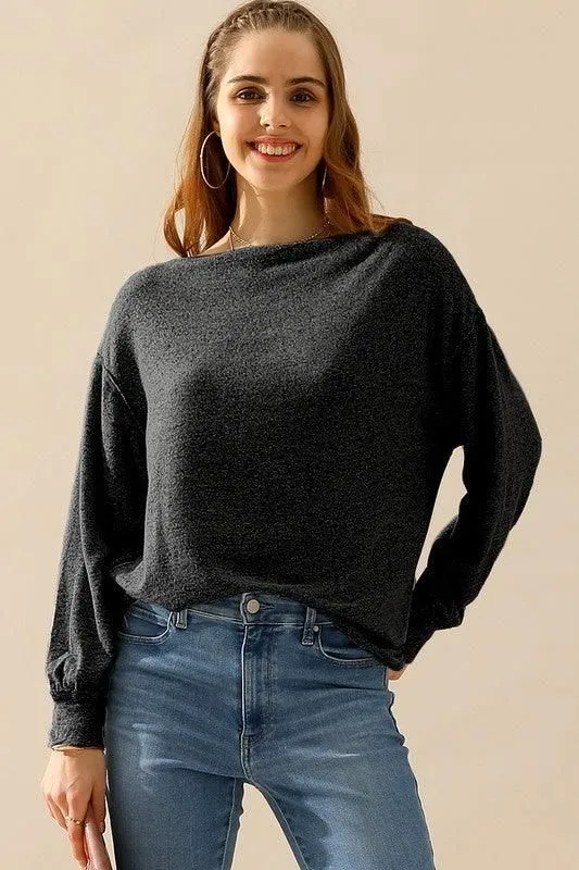 BOAT NECK PULLOVER SWEATER KNIT TOP WITH RAW SEAM