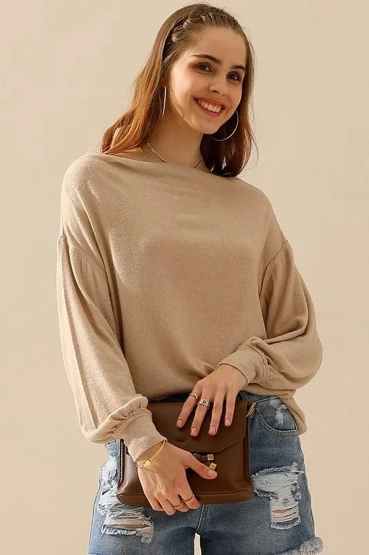 BOAT NECK PULLOVER SWEATER KNIT TOP WITH RAW SEAM