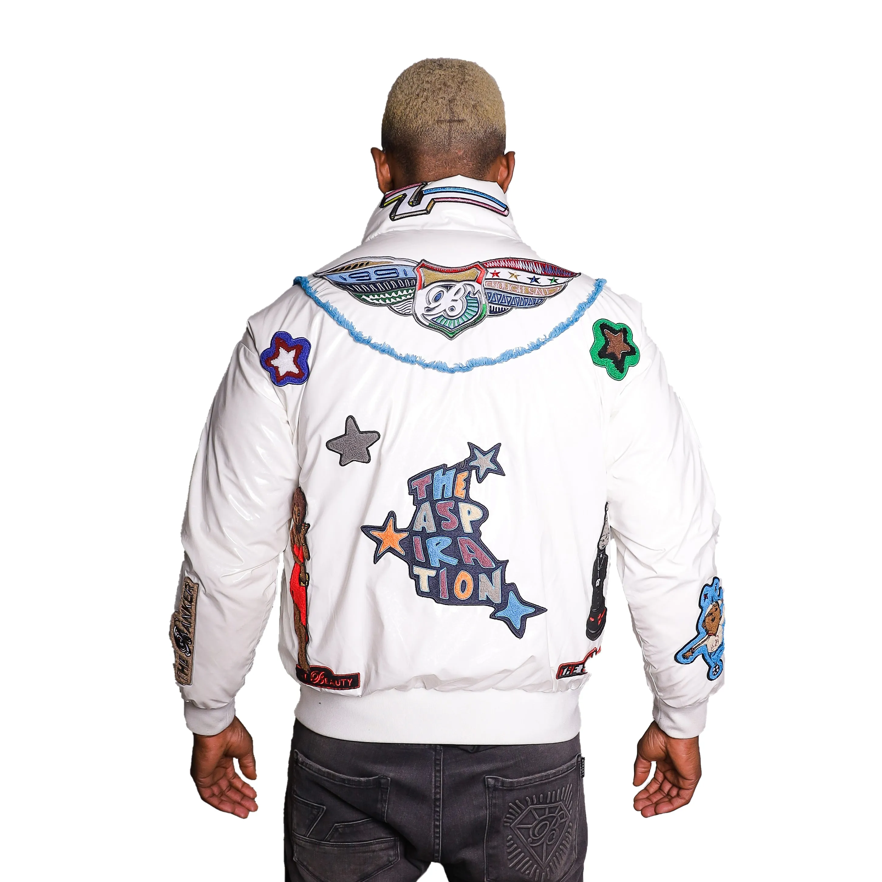 Bogart Man Graffiti Embroidered Bomber Jacket