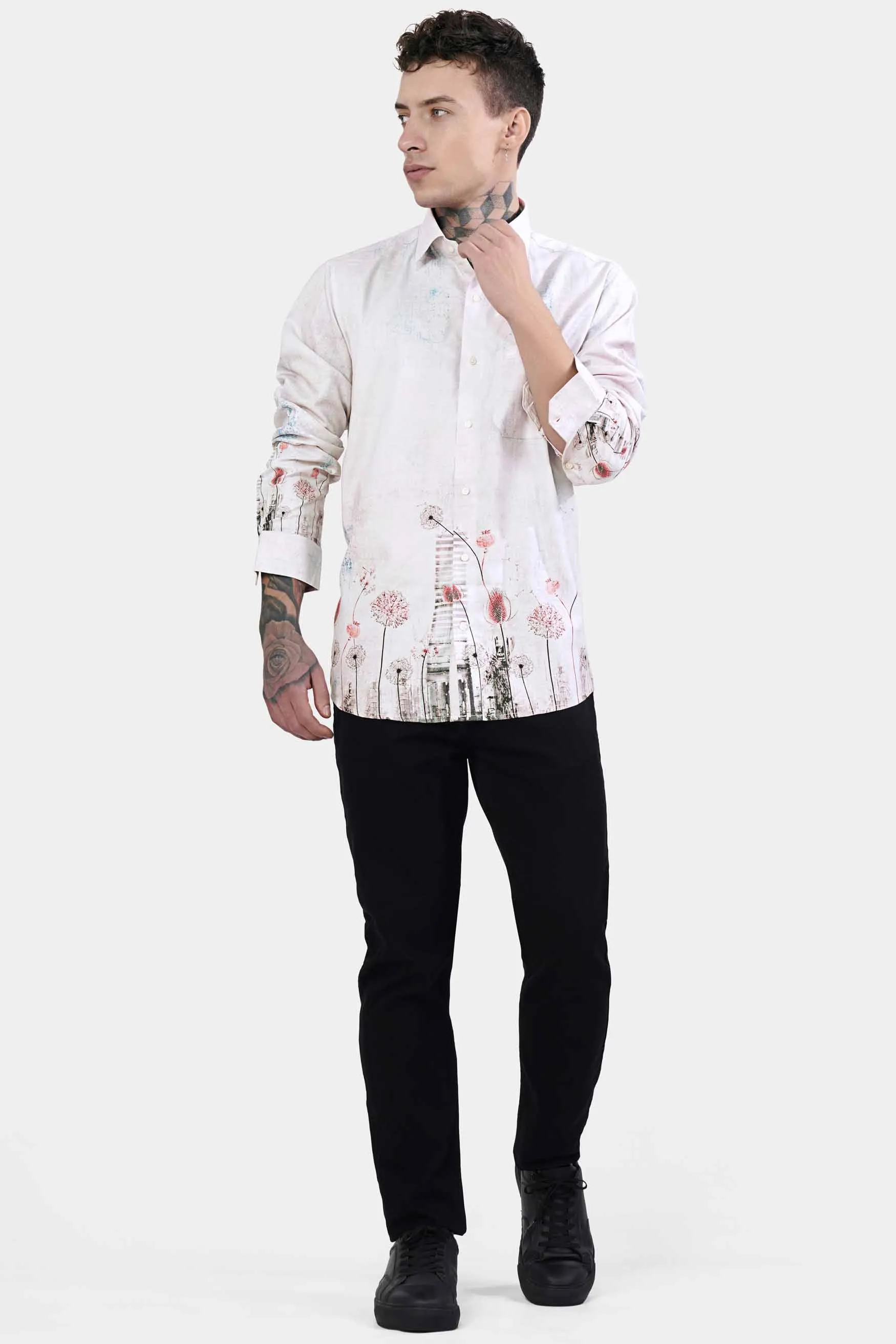 Bon Jour Gray Floral Printed Subtle Sheen Super Soft Premium Cotton Shirt