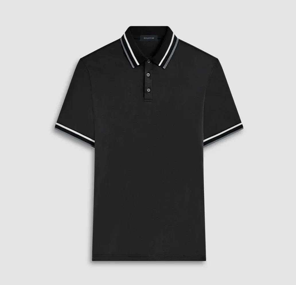 Bugatchi Tipped Solid Polo, Black