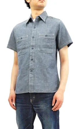 Buzz Rickson Chambray Shirt, Men's U.S. Navy Military Style Short Sleeve Button Up Shirt BR35856 Blue