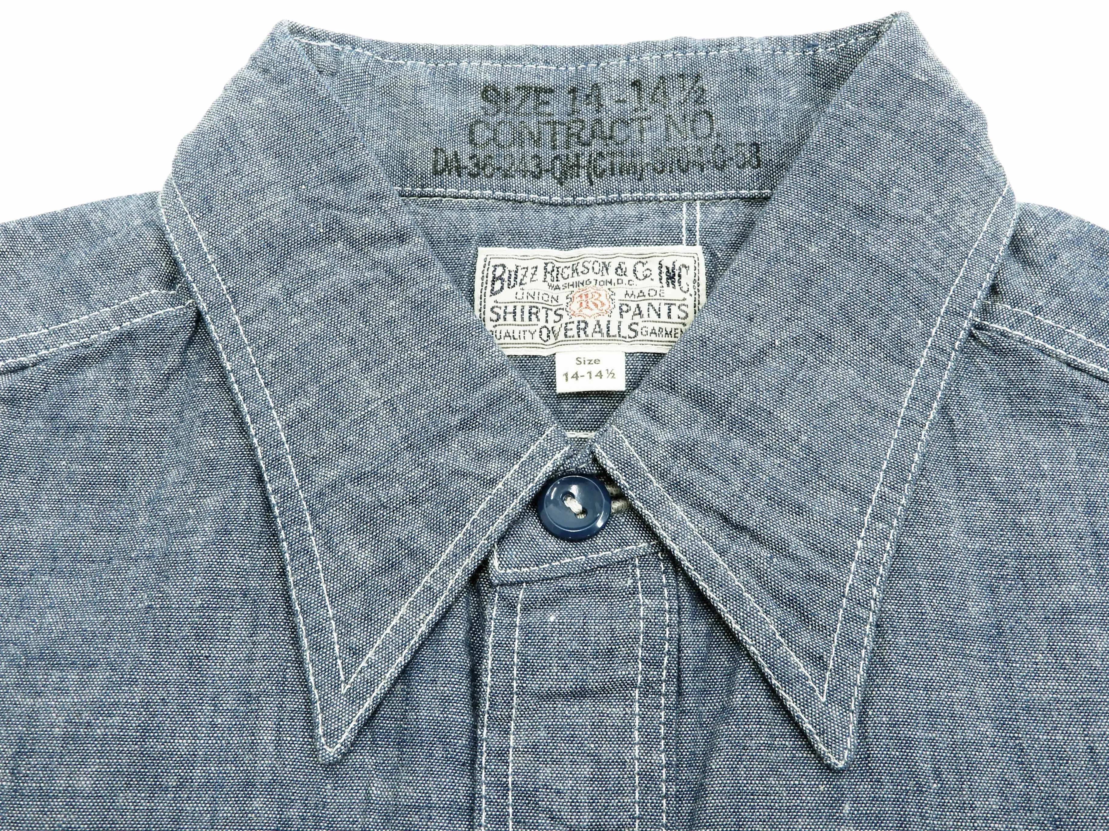 Buzz Rickson Chambray Shirt, Men's U.S. Navy Military Style Short Sleeve Button Up Shirt BR35856 Blue