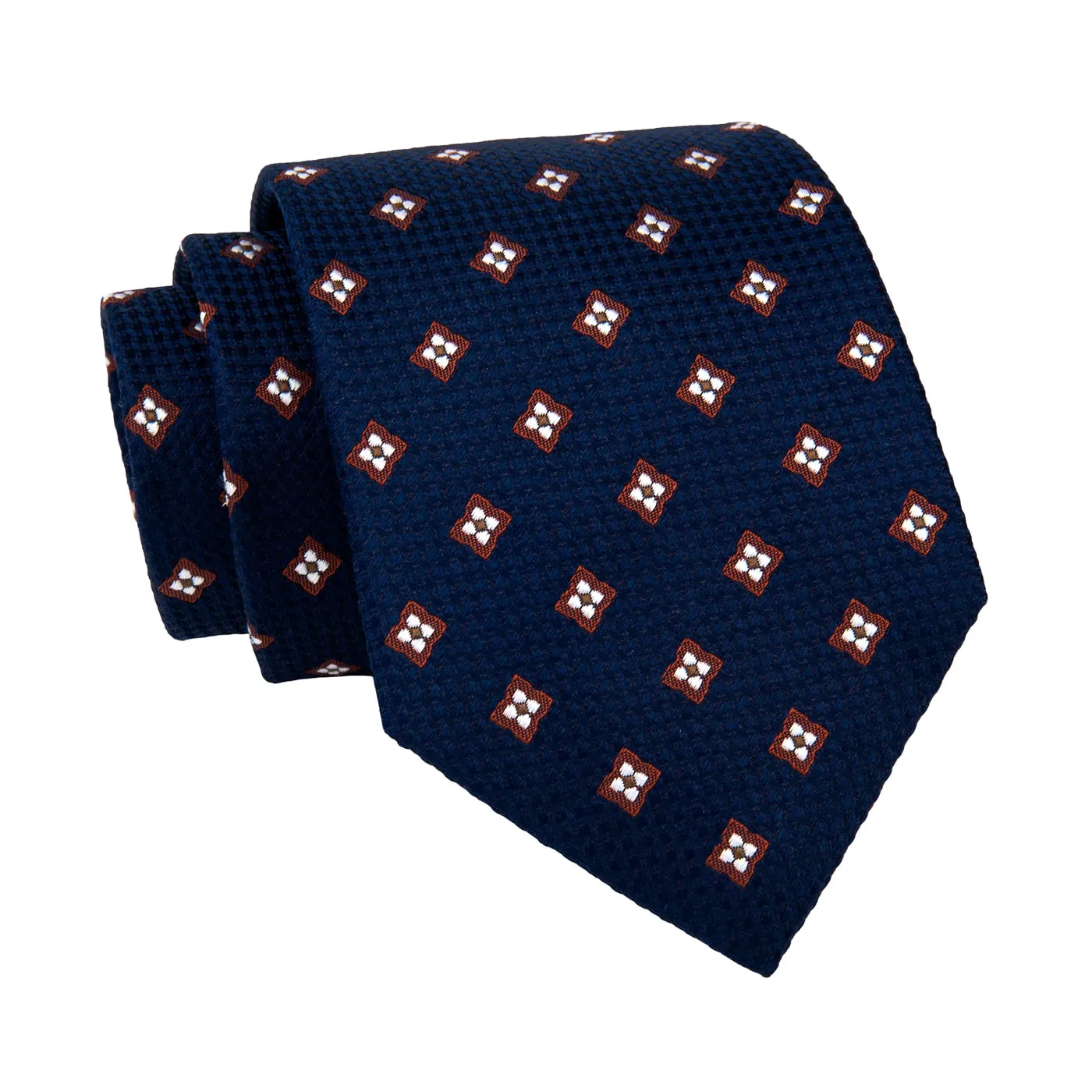 Champlain Foulard Silk Tie, Navy / Brown / Silver