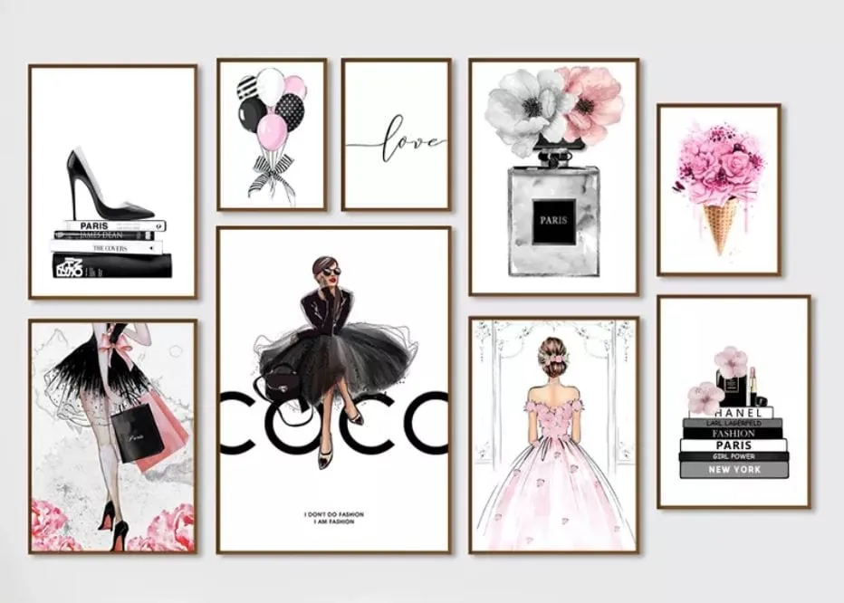 Chic Perfume Women's Fashion Art Prints for Elegant Luxury Style Room Décor