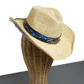 Chokore Handcrafted Straw Cowboy Hat with American Flag Detail (Beige)