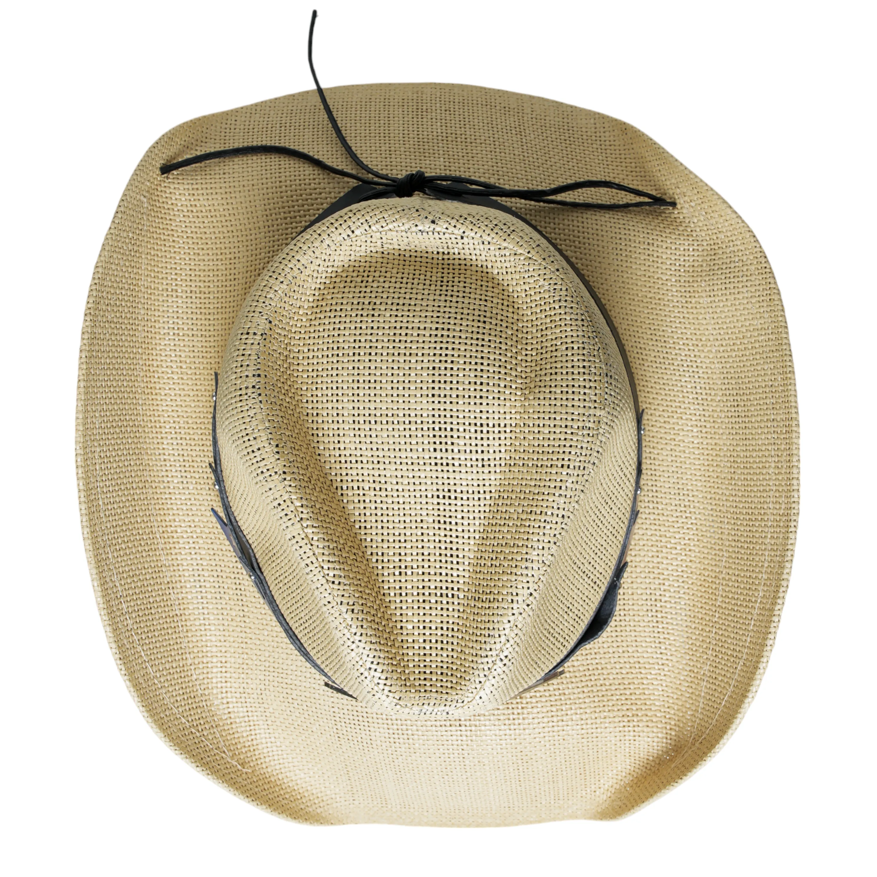 Chokore Handcrafted Straw Cowboy Hat with American Flag Detail (Beige)