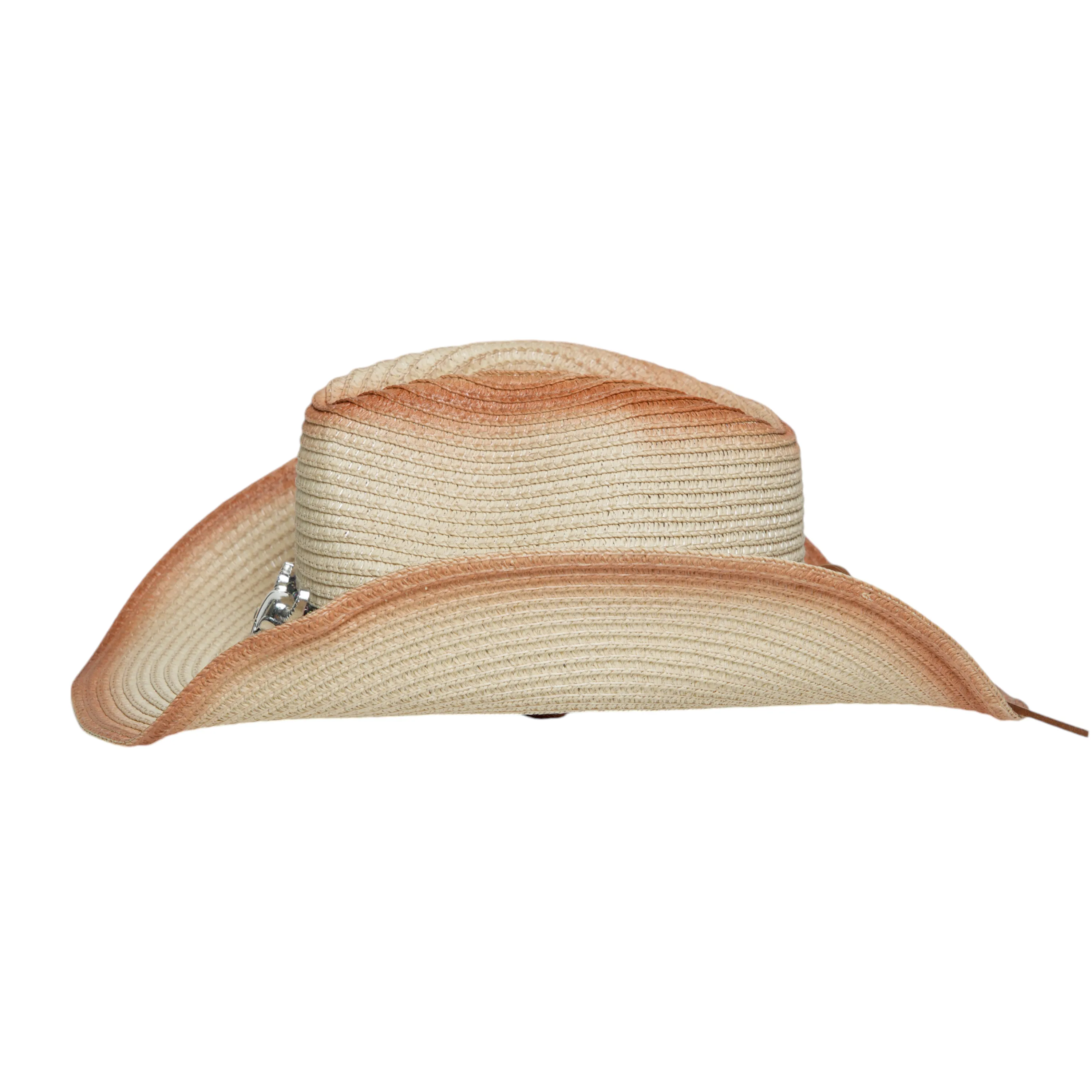 Chokore Ombre Straw Cowboy Hat with Bull Head Belt (Light Brown)