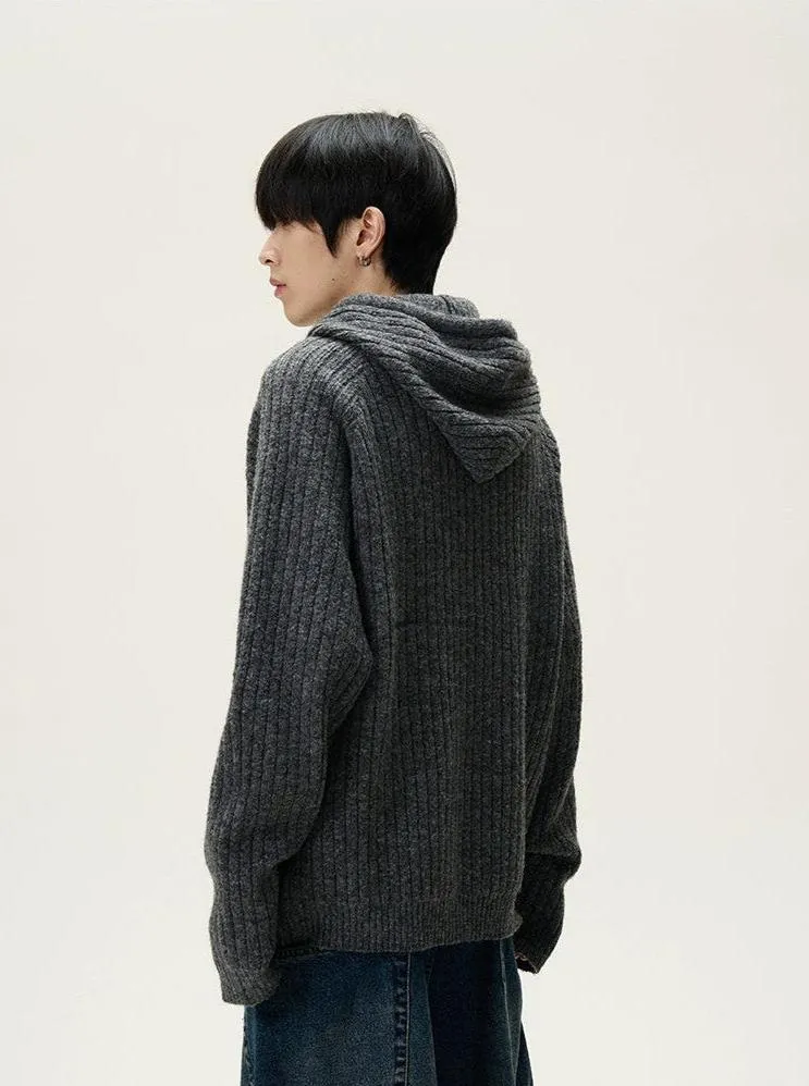 Chunky Ribbed Knit Hooded Sweater