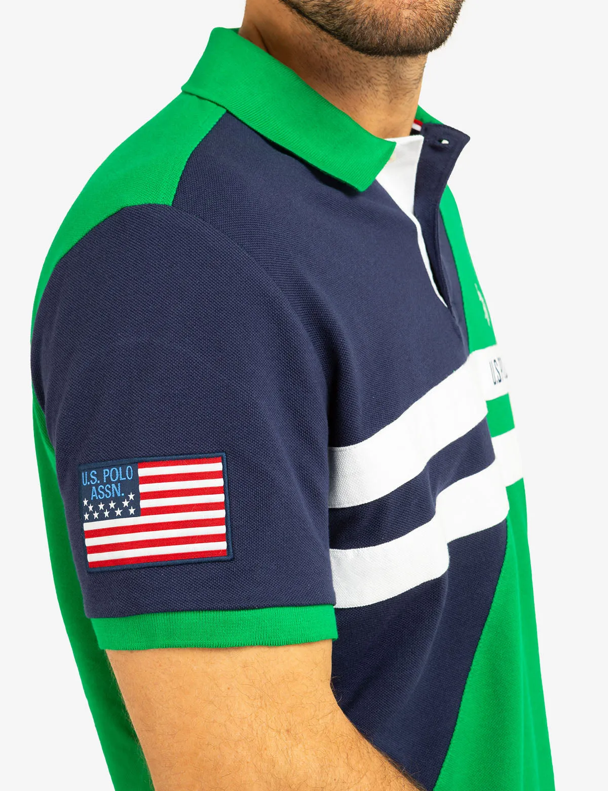 COLOR BLOCK CHEST STRIPE PIQUE POLO SHIRT