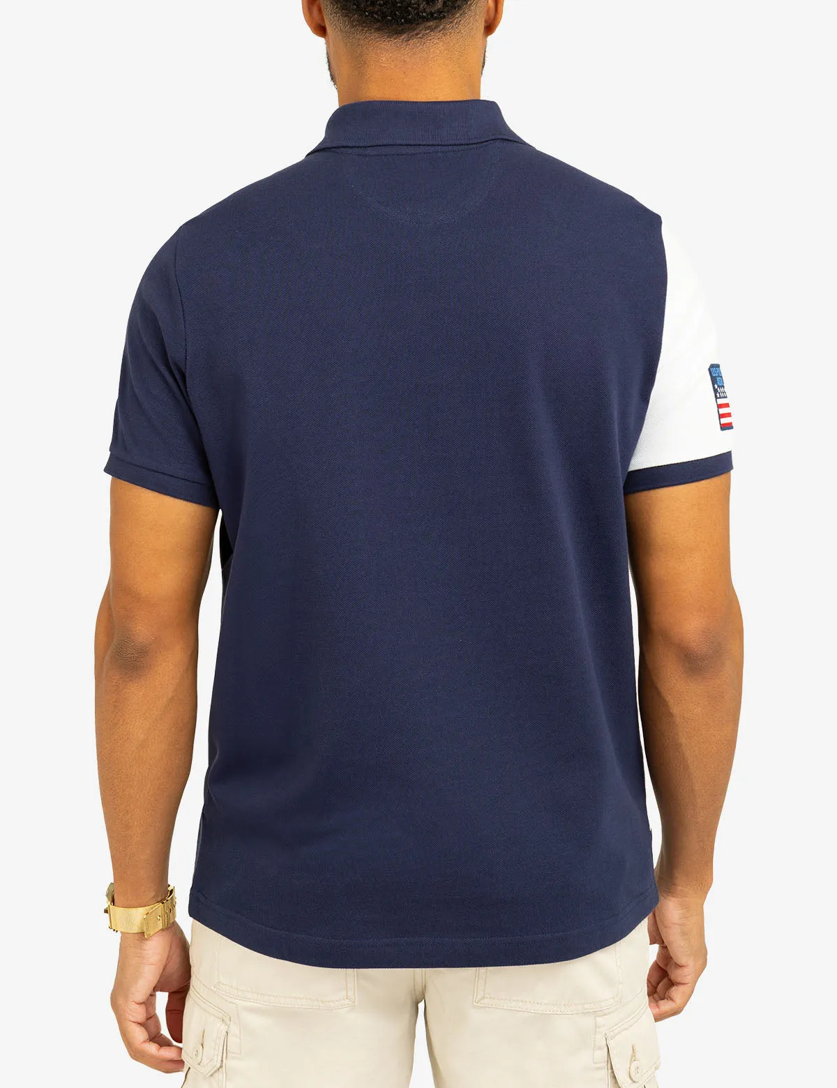 COLOR BLOCK CHEST STRIPE PIQUE POLO SHIRT