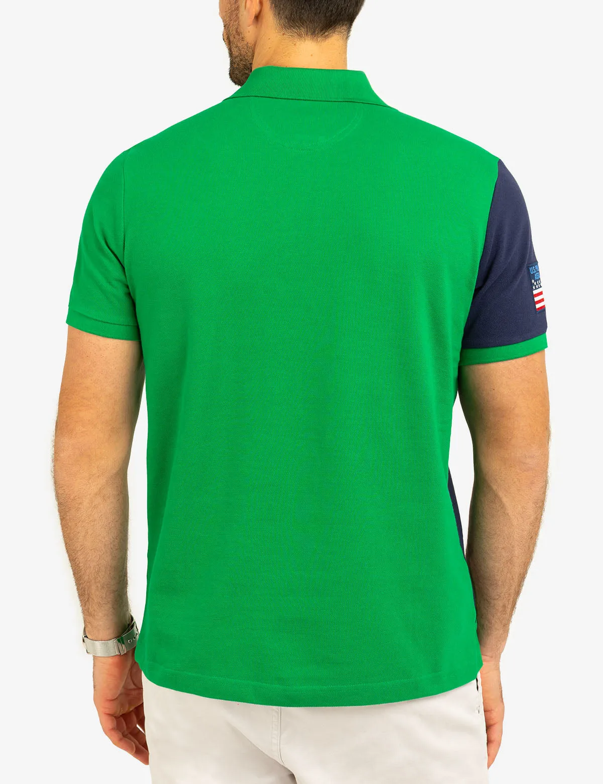 COLOR BLOCK CHEST STRIPE PIQUE POLO SHIRT