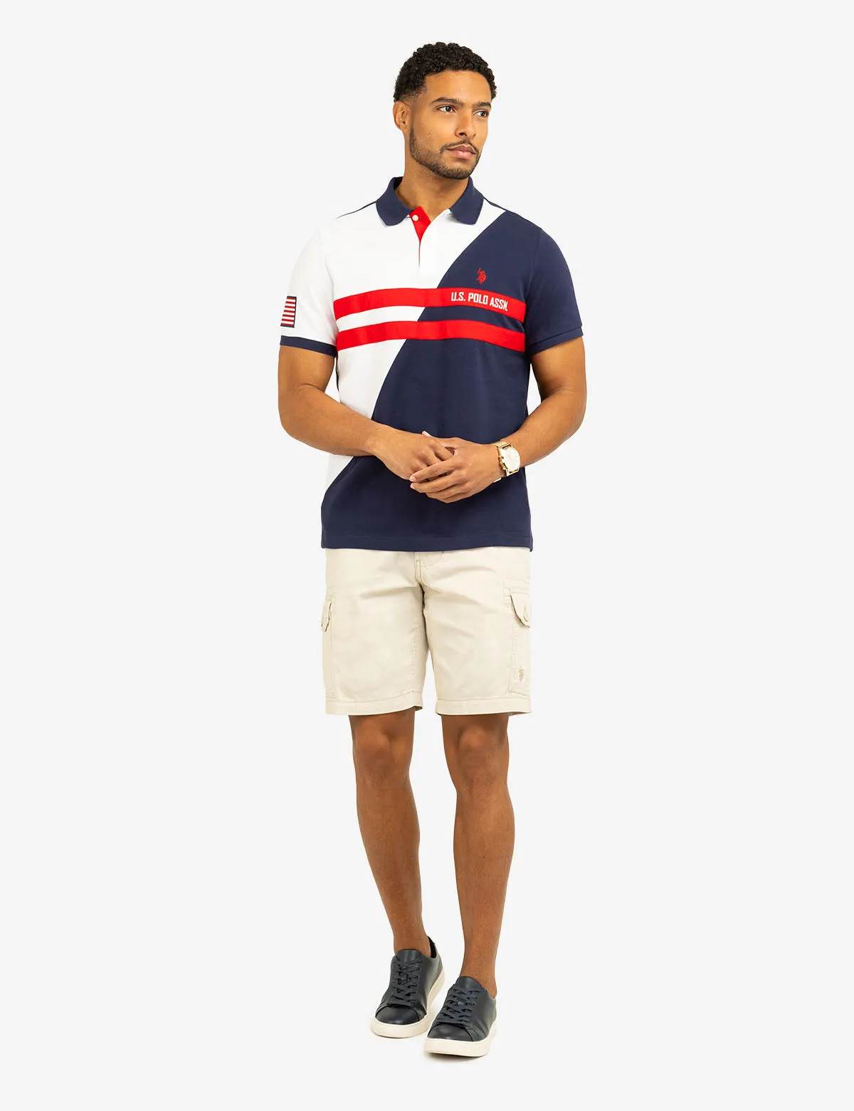 COLOR BLOCK CHEST STRIPE PIQUE POLO SHIRT