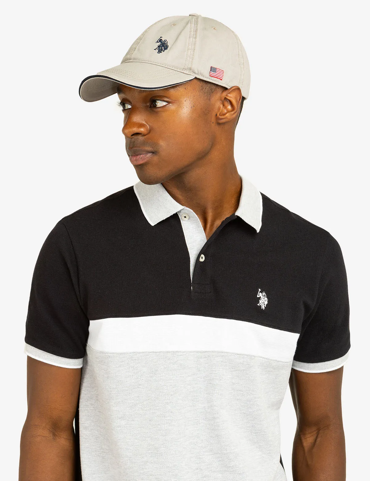 COLOR BLOCK OTTOMAN TEXTURE KNIT POLO SHIRT