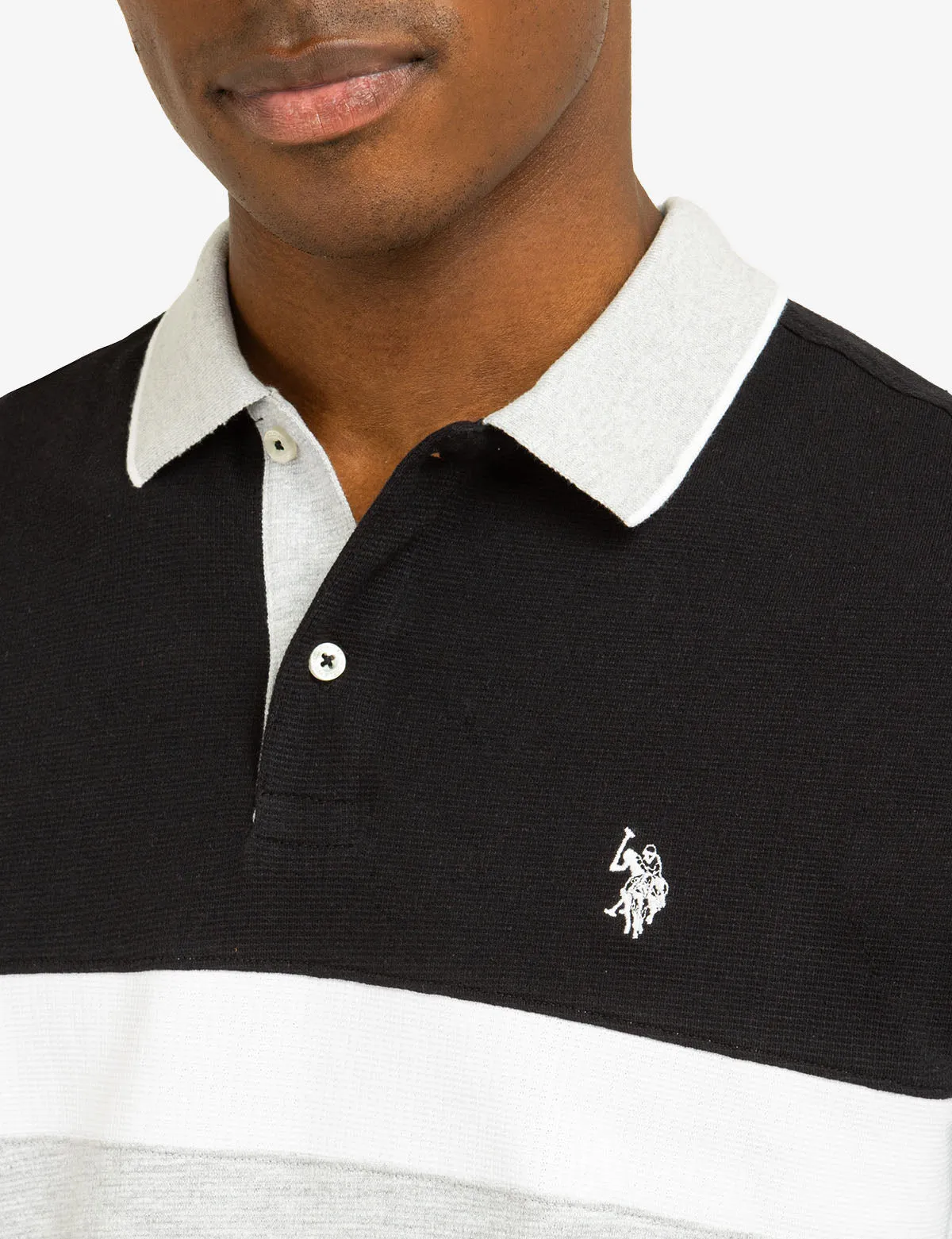 COLOR BLOCK OTTOMAN TEXTURE KNIT POLO SHIRT