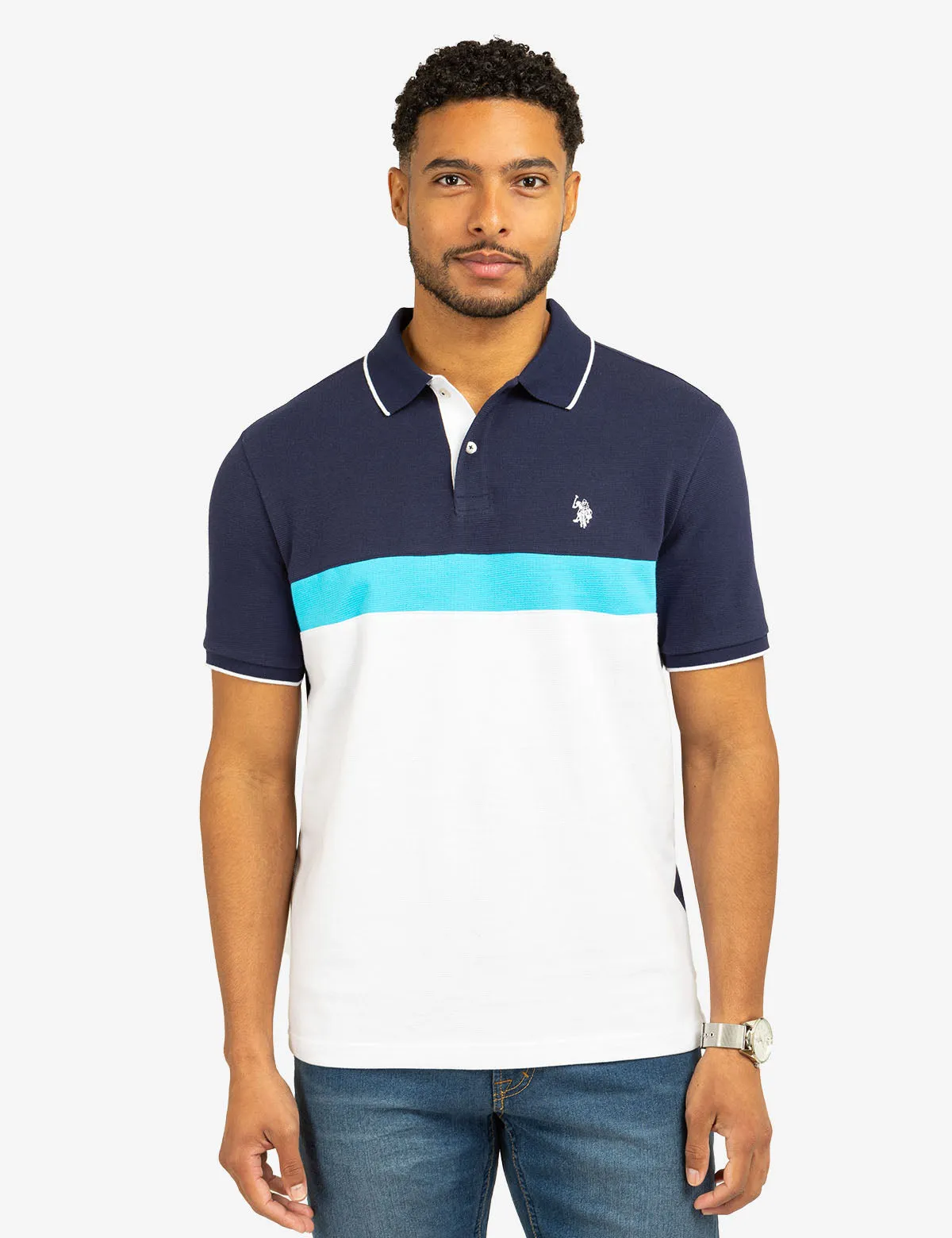 COLOR BLOCK OTTOMAN TEXTURE KNIT POLO SHIRT