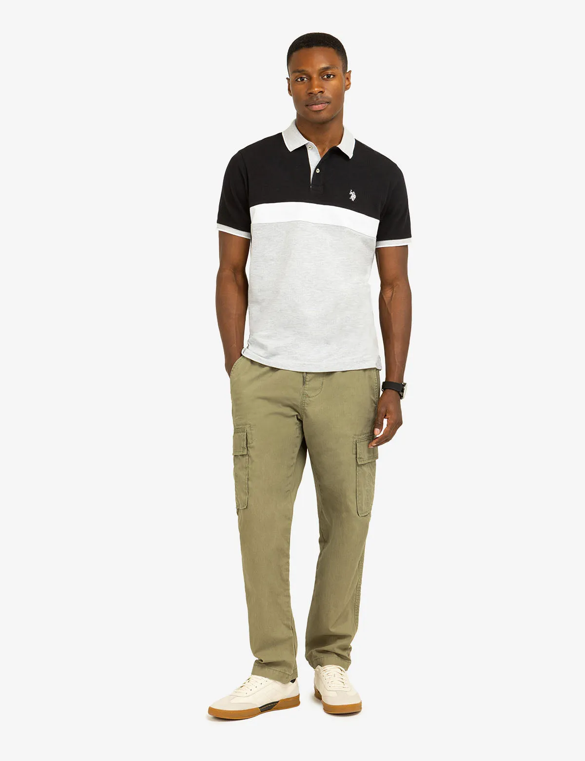 COLOR BLOCK OTTOMAN TEXTURE KNIT POLO SHIRT