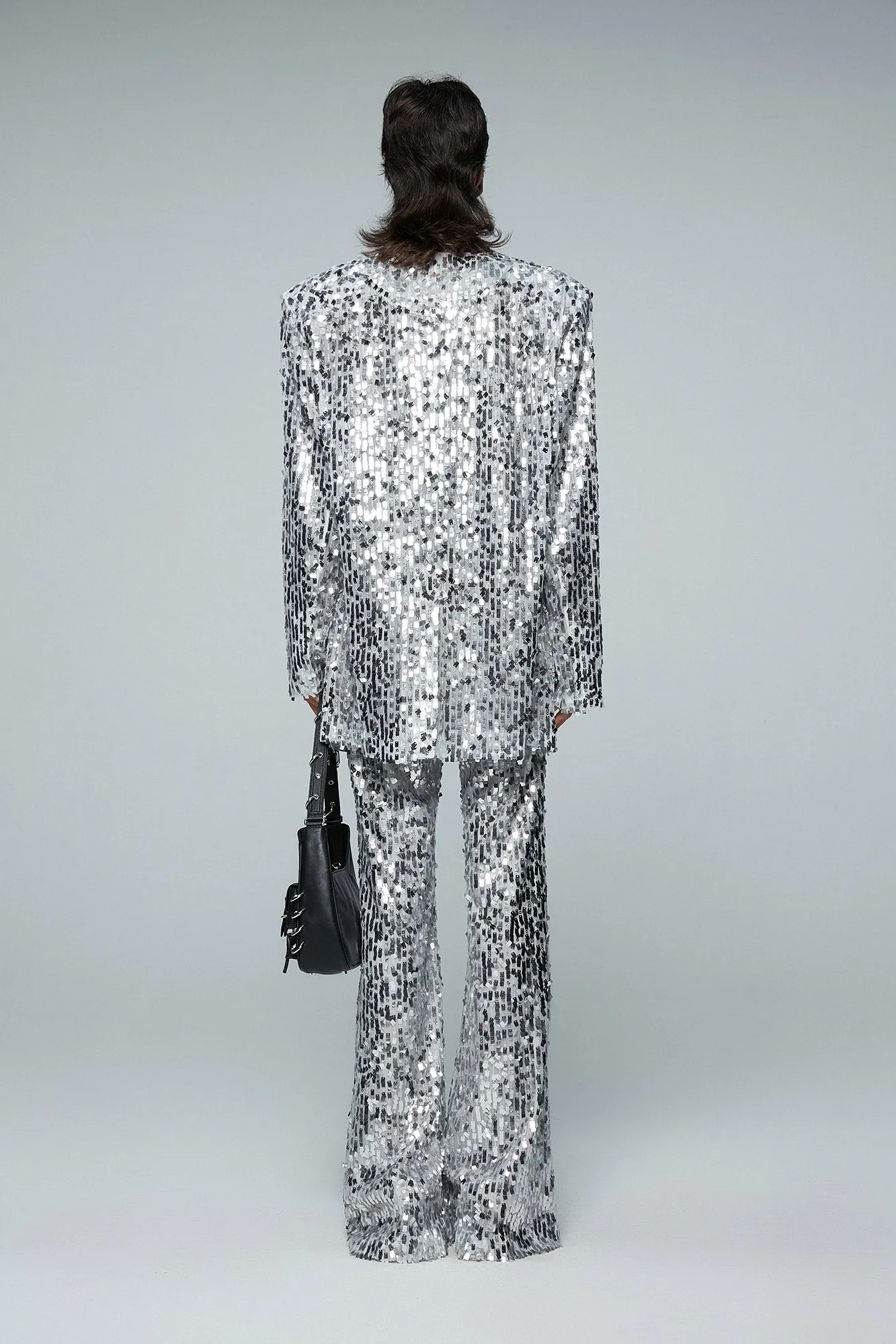 Contrast collar sequin suit