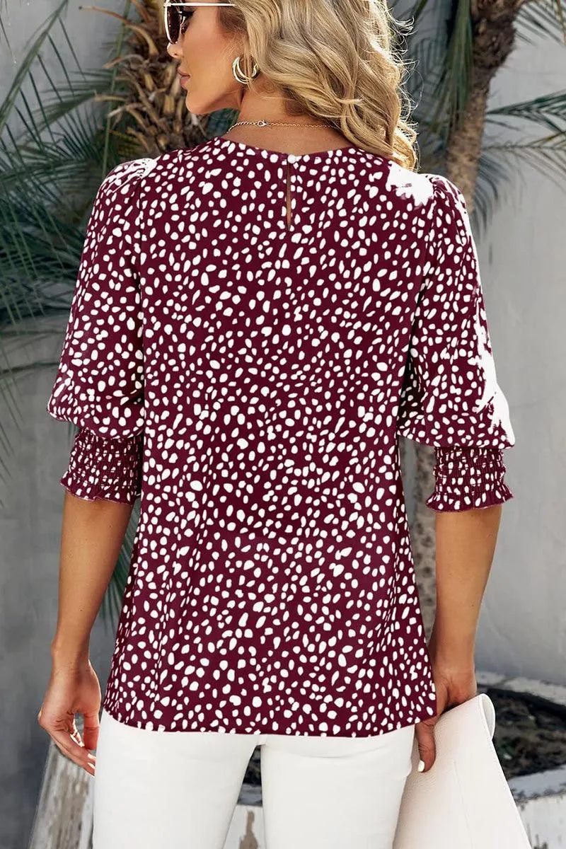 CREW NECK PATTERNED TUNIC BLOUSE TOP