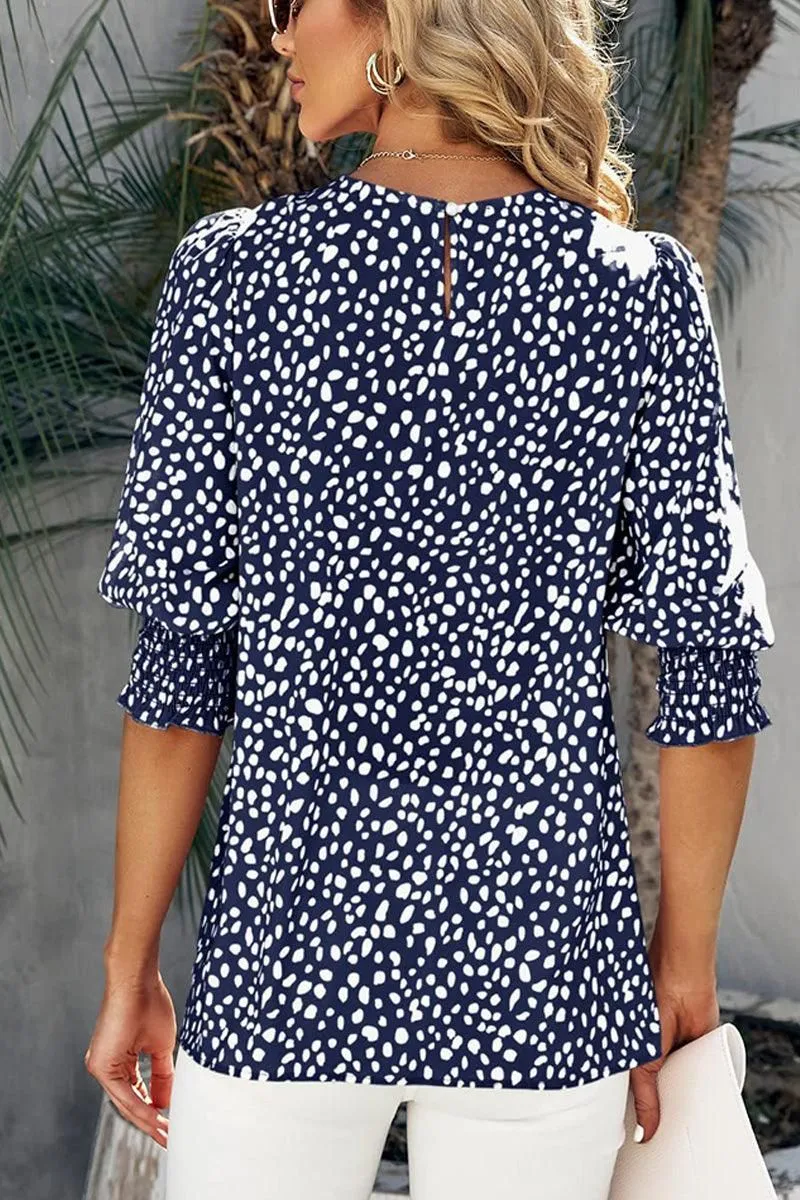 CREW NECK PATTERNED TUNIC BLOUSE TOP