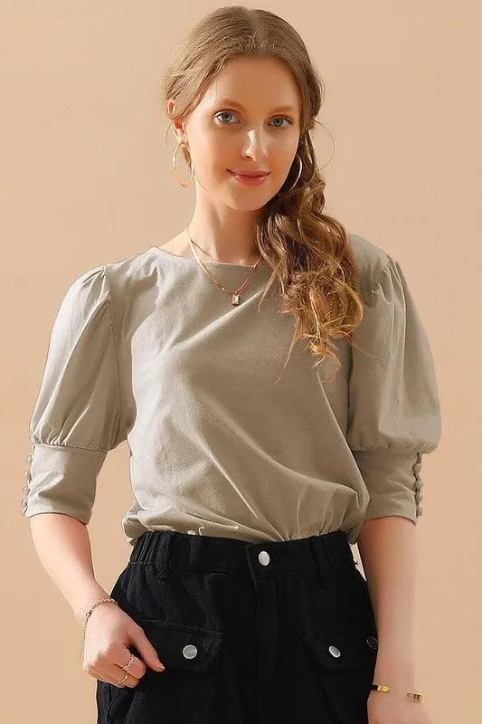 CREW NECK PUFF SLEEVE TUNIC TOP