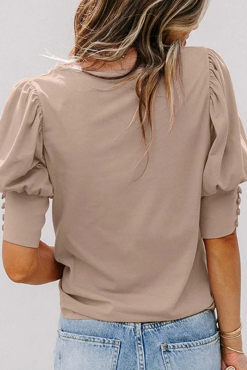 CREW NECK PUFF SLEEVE TUNIC TOP