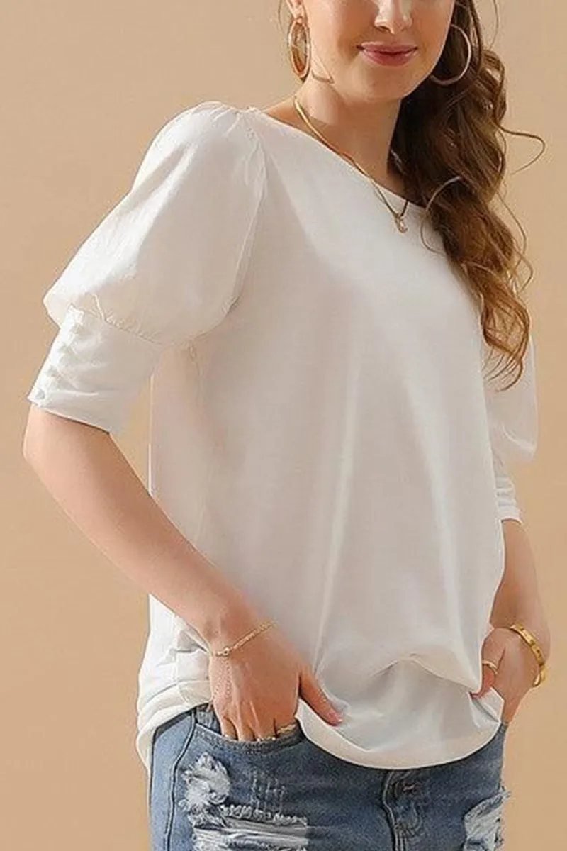 CREW NECK PUFF SLEEVE TUNIC TOP