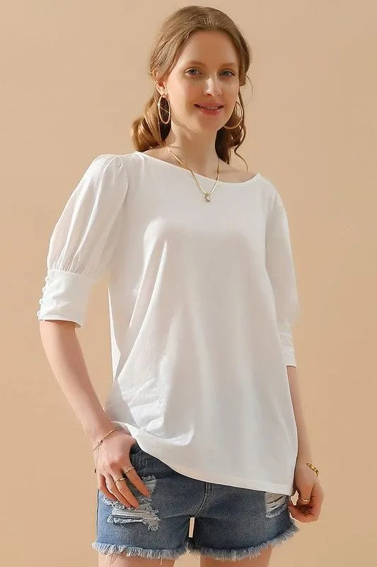 CREW NECK PUFF SLEEVE TUNIC TOP