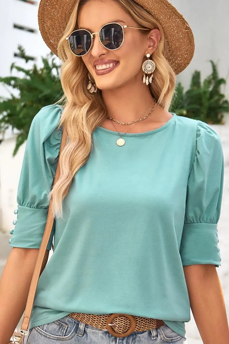 CREW NECK PUFF SLEEVE TUNIC TOP