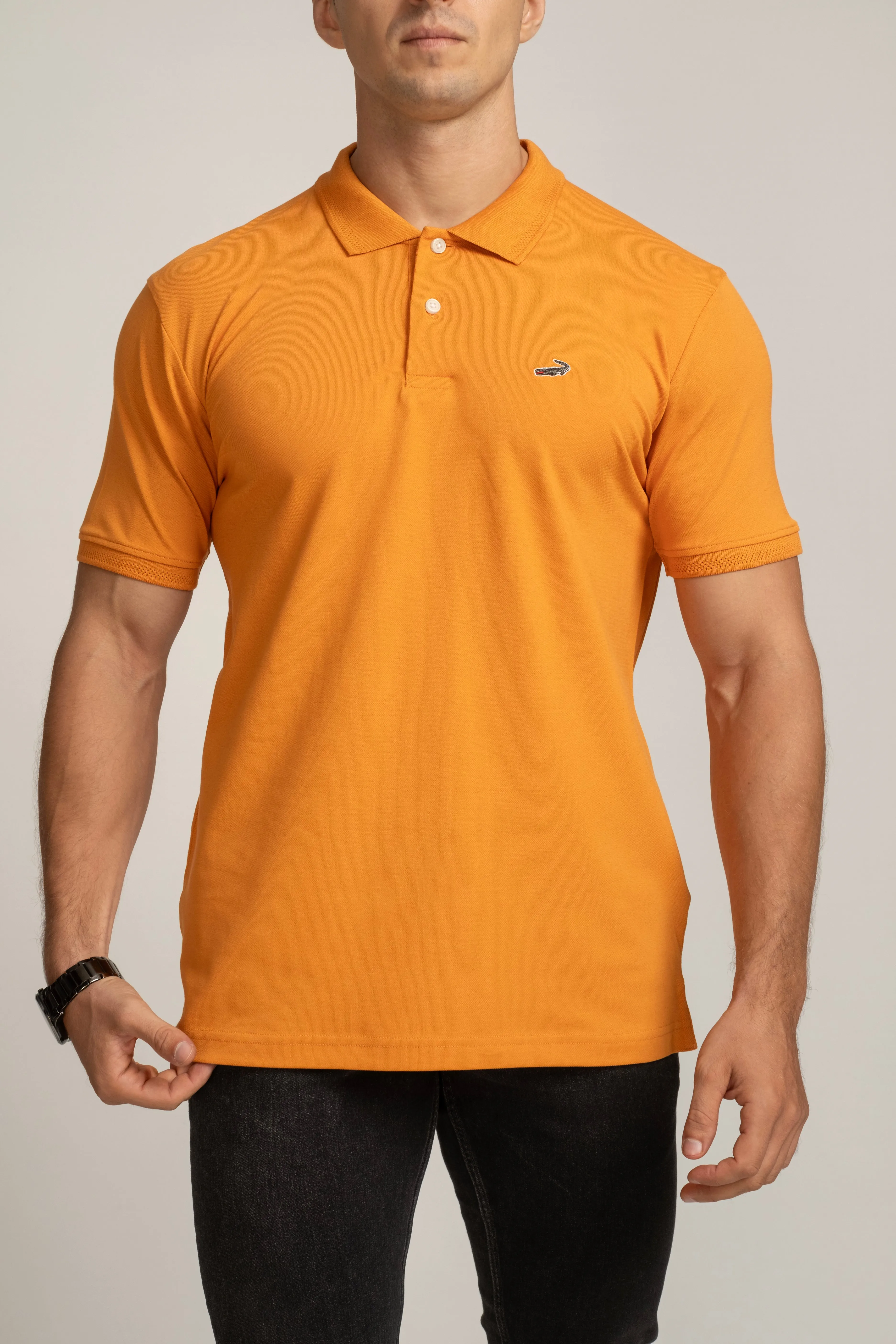 Crocodile Mens Supima Polo Slim Fit HS T-Shirt Orange - Amberglow