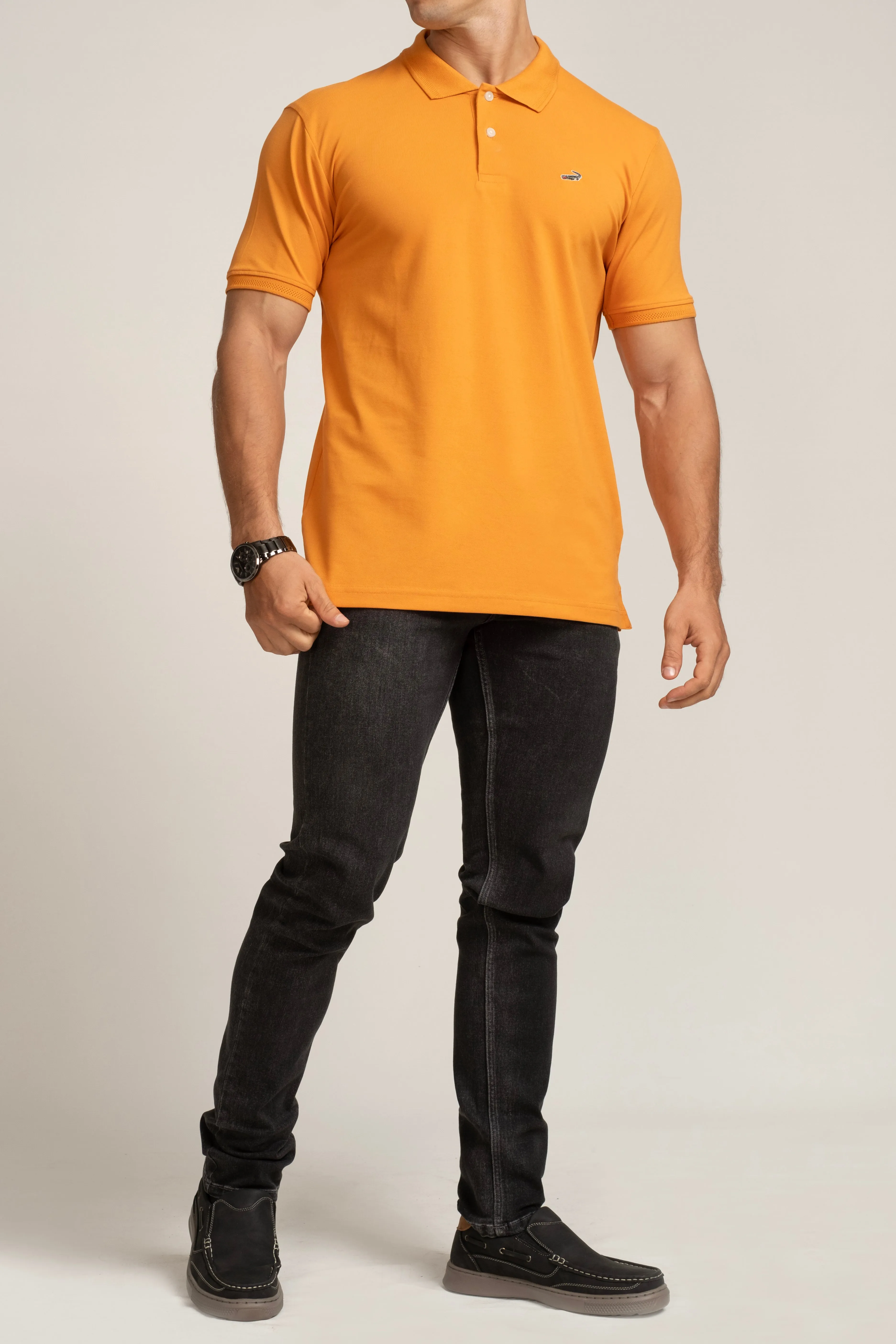 Crocodile Mens Supima Polo Slim Fit HS T-Shirt Orange - Amberglow