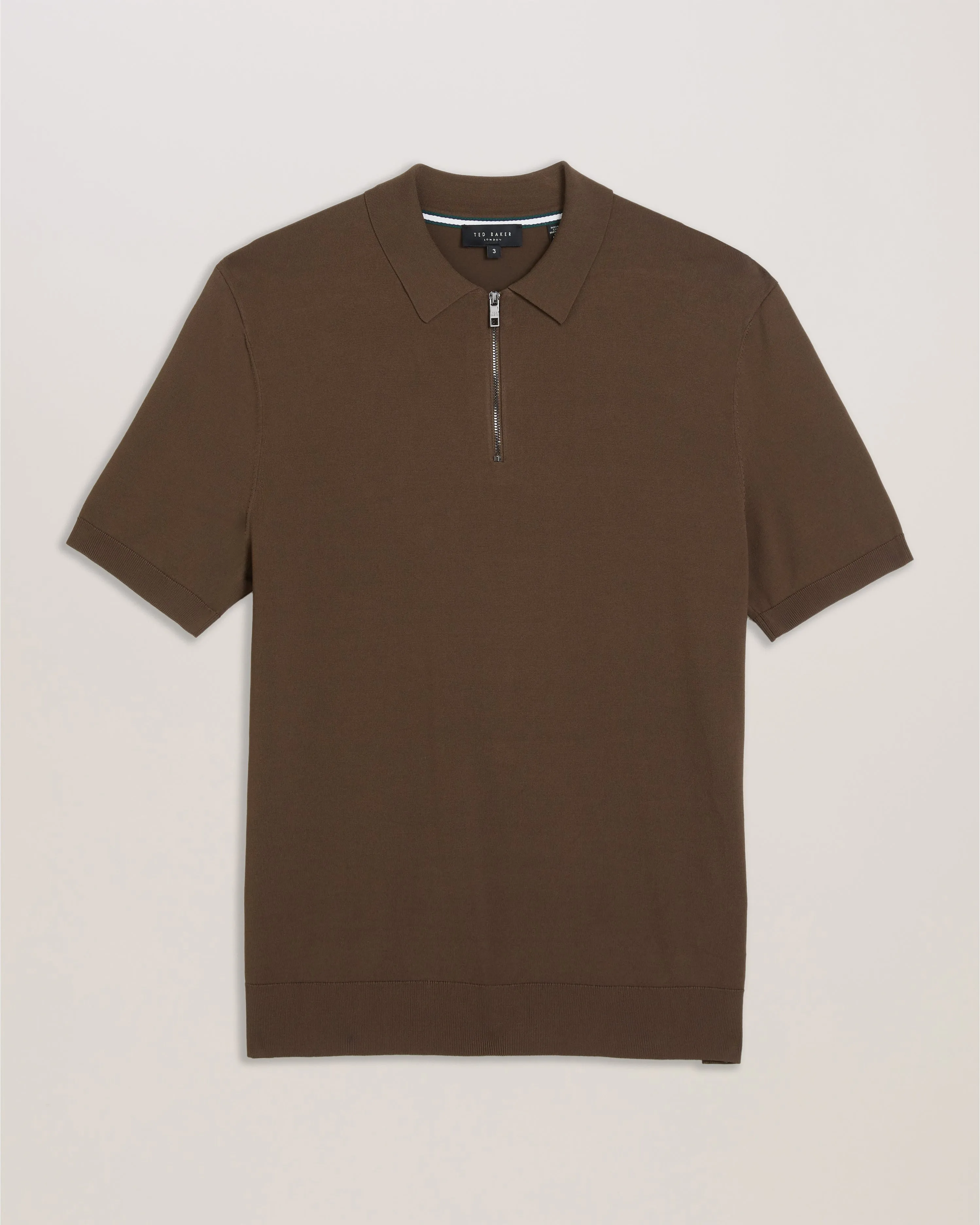 Daldin Short Sleeve Rayon Zip Polo Shirt Dk-Brown