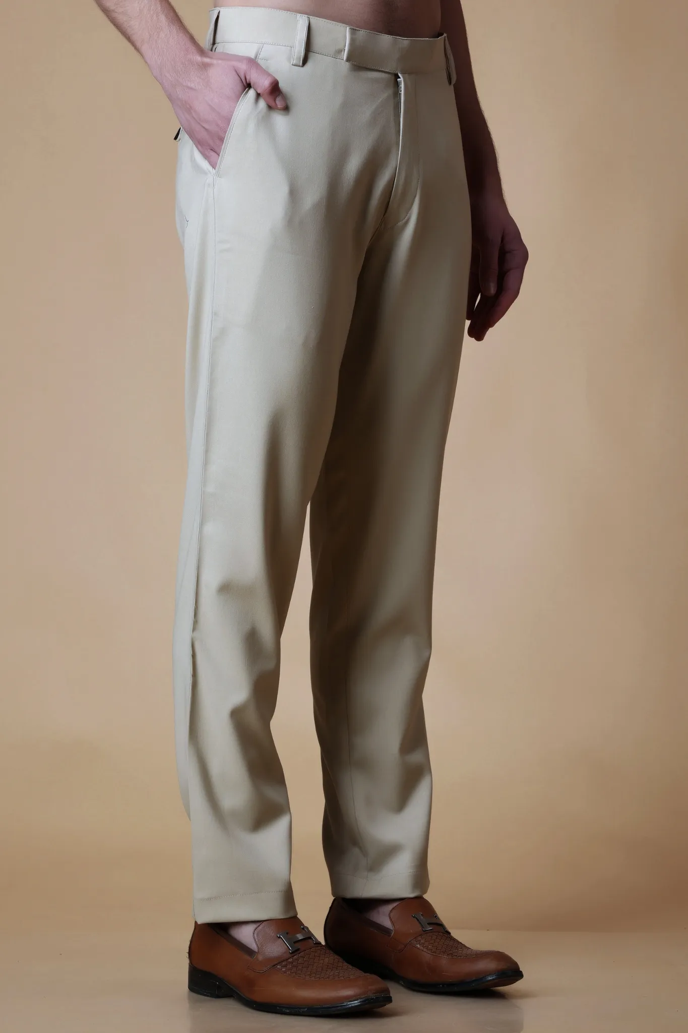 Earthy Taupe Solid Formal Trousers