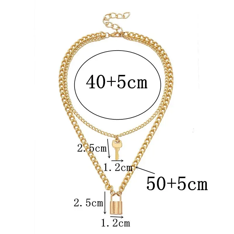 European American Personality Fashion Key Lock Double Layer Retro Necklake