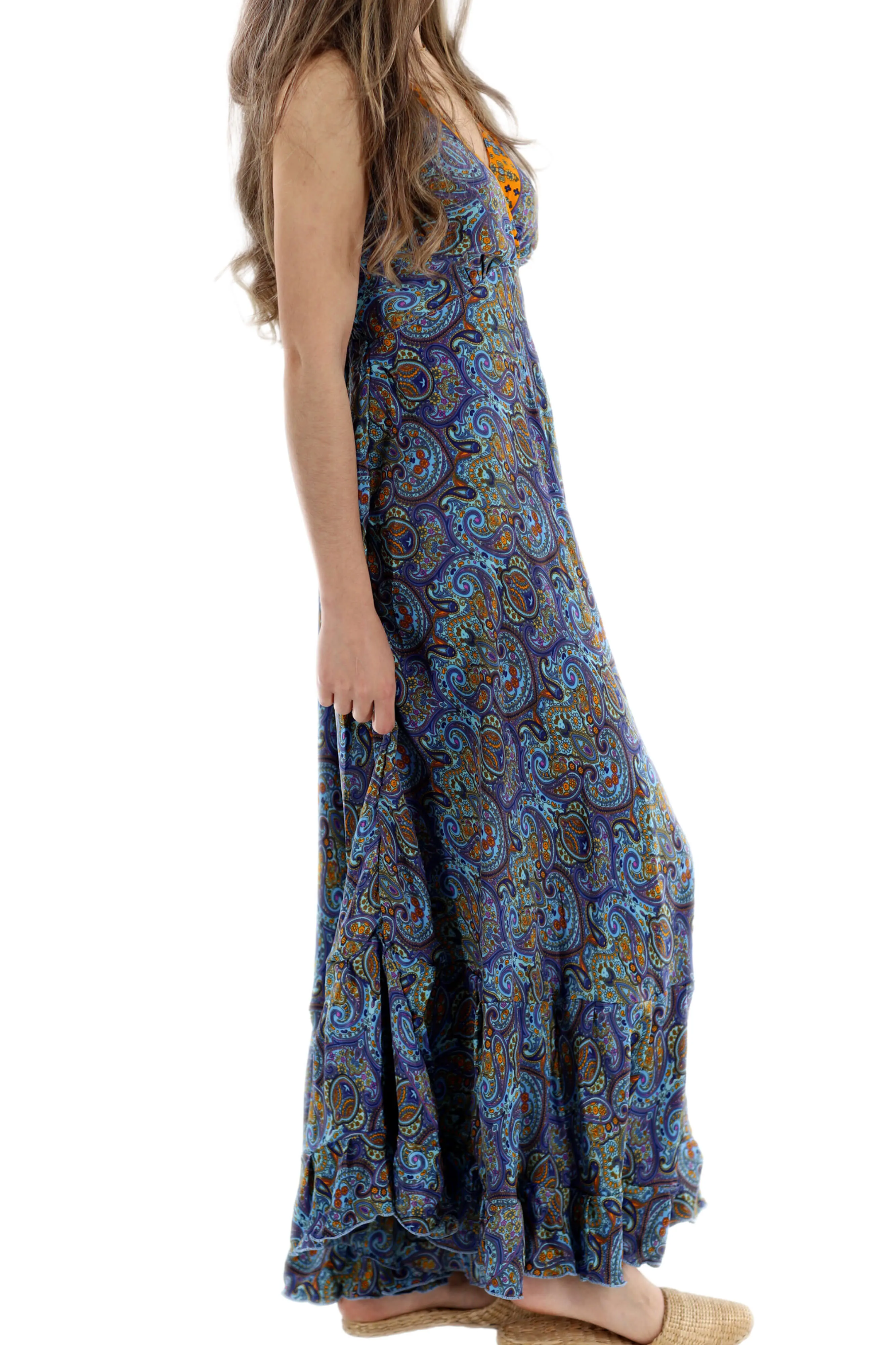 Flowy Long "Laura" 2024 Ver. V Neck Line Dress in Blue