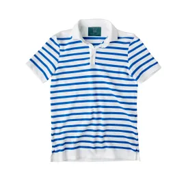 French Stripe Short Sleeve Polo Shirt Blue and White