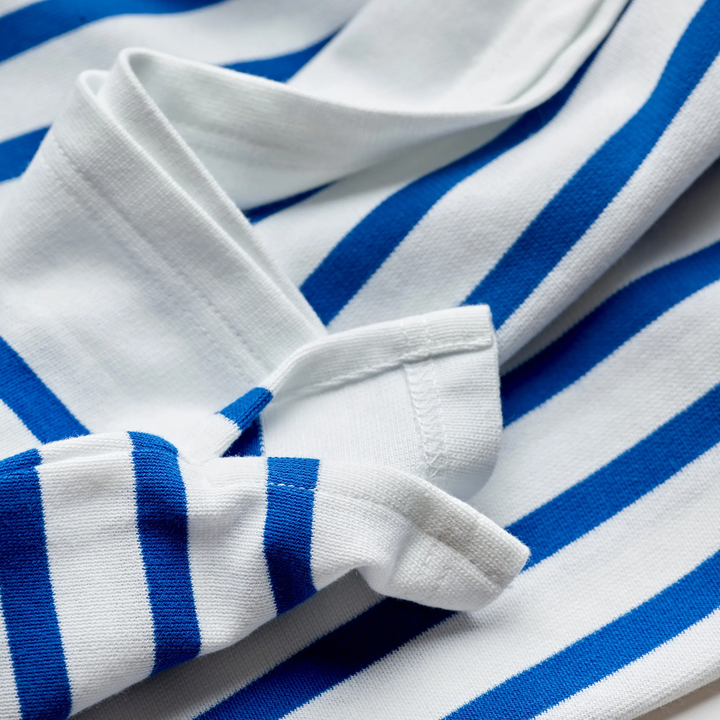 French Stripe Short Sleeve Polo Shirt Blue and White