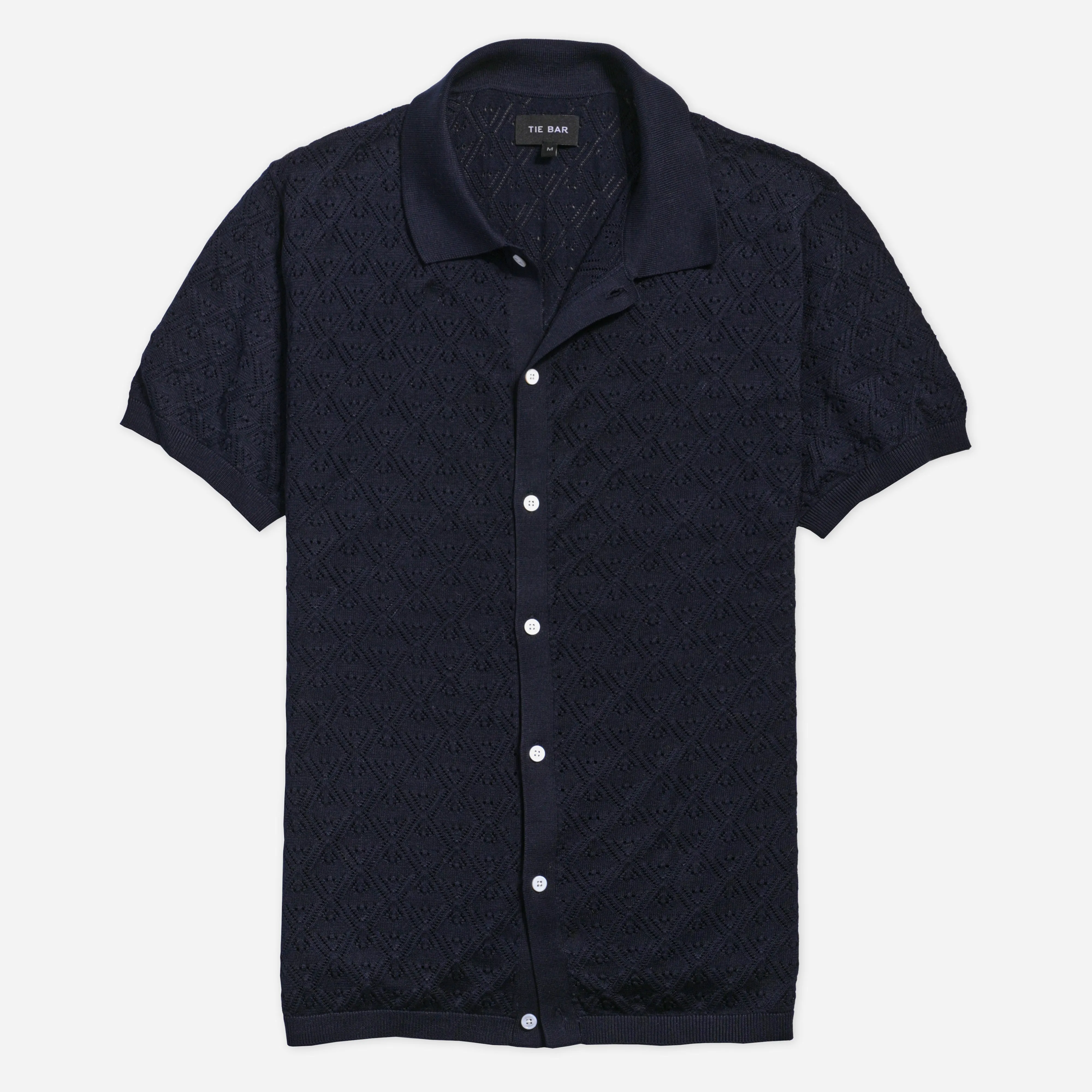 Full Placket Pointelle Navy Polo