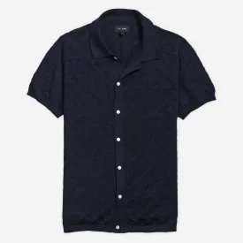 Full Placket Pointelle Navy Polo